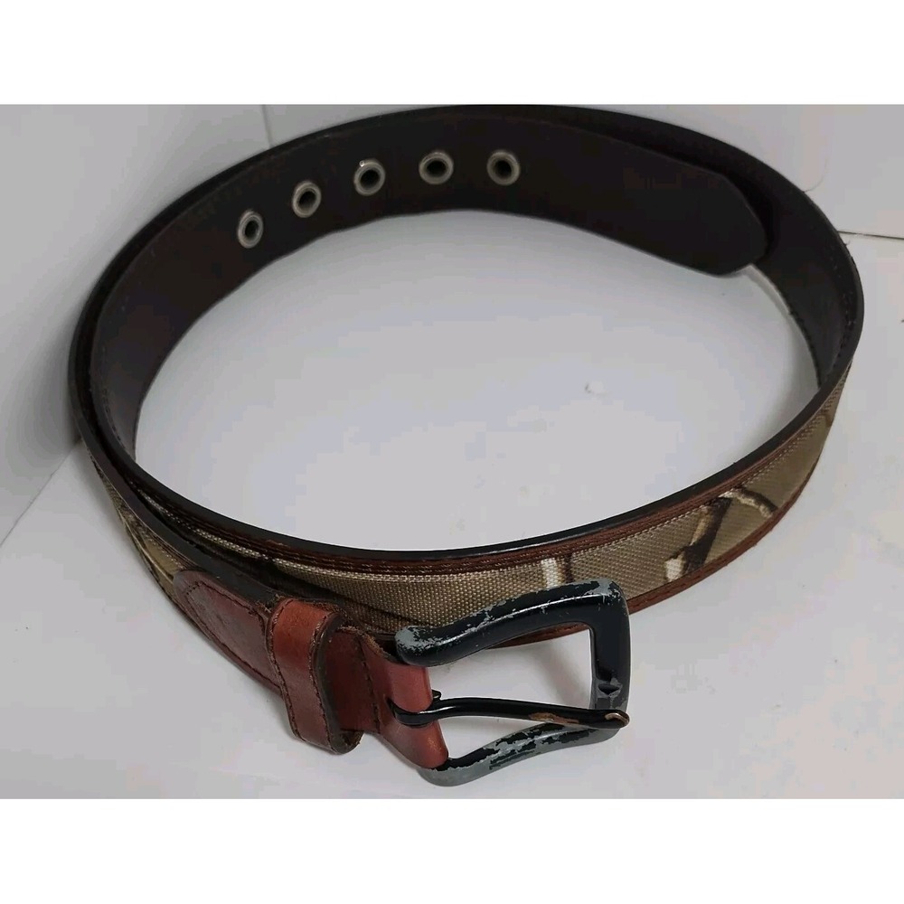 Men's Camo Brown Leather Belt Size 38 Lined On Bonded Leather Camouflage